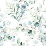 HAOKHOME 93042 Peel and Stick Wallpaper Boho Green/White Eucalyptus Leaf Floral Wall Mural Home Nursery Decor Renter Friendly Wallpaper 17.7in x 32.8ft