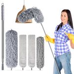 Feather Duster 5PCS kit, Bendable Microfiber Duster with Extension Pole 30'' to 100'' and Detachable and Reusable Feather Duster Set for Cleaning Roof, High Ceiling Fan, Blinds, Furniture & Cars