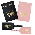 Passport Covers and Luggage Tags,2 Pcs Baggage Labels + 2 Pcs Passport Holder, Leather Travel Accessories Identifier Tags & Card Holders, for Couples Wedding Travel Gift