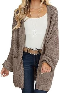 MEROKEETY Women's 2024 Fall Open Front Chunky Knit Sweater Oversized Lantern Sleeve Cardigan Outwear, Mocha, Small