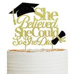 She Believed She Could So She Did Cake Topper, 2024 Graduation Glitter Cake Topper Party Supplies (Gold)