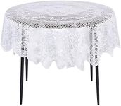 Juvale 59 Inch Round White Lace Tablecloth, Elegant Table Cover for Wedding Reception and Vintage-Style Decor