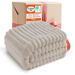 Bedsure Fleece Throw Blanket for Sofa - Fluffy Cosy Warm Blankets for Bed, Soft Cute Single Throw Gifts for Women and Girls, Beige, 130x170 cm