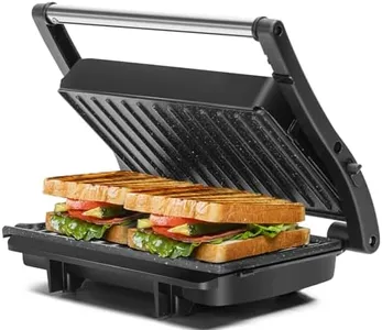 Panini Press Grill, Aigostar 1000W Sandwich Maker with Ceramic Non-stick Plates, Opens 180 Degrees for Any Size Food, 3-in-1 Sandwich Press Electric Grill, Drip Spout & Locking Lid, Sliver