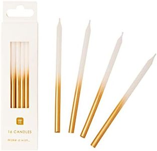 Talking Tables Pack of 16 White and Gold Birthday Candles with Holders | Long & Tall 10cm | Cake Decorations for Birthday, Wedding, Anniversary, NYE Luxe-Candle-GLD