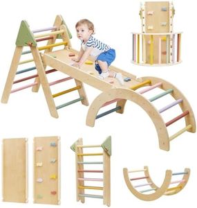 Pikler Triangle Set 7 in 1 Wooden Climbing Toys for Toddlers 1-3 Inside Baby Climbing Gym Montessori Foldable Climbing Set Baby Jungle Gym Indoor Philosophy Climber with Arch & Ramp & Ladder Climber