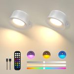 FULEN Wall Lights, LED Wall Lamp with RGB 18 Colors, 3200mAh Rechargeable Battery Operated, Touch and Remote Control, Dimmable Wireless Wall Sconces for Bedroom Indoor, 360° Free Rotation, 2 Pack