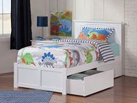 AFI Nantucket Twin Size Platform Bed with Footboard and Storage Drawers in White