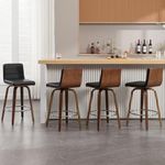 Bar Stools 26 Inch Counter Height, Set of 4, PU Leather Swivel Counter Stools with Backs, L Shape Back and Solid Bentwood Legs, Mid-Century Modern Upholstered Kitchen Counter Stool Pub Chairs, Black