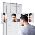 Vanexiss 3 Way Mirror,360 Mirror Self Cut Hair,Adjustable & Foldable Portable Trifold Mirror with Height Retractable Hook,for DIY Haircut,Hair Coloring,Hair Braiding,Shaving,Makeup（White）