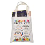 LEVLO Teacher Tote Bag Teacher Appreciation Gift Teacher Survival Kit Back To Teacher (TEACHER KIT), White, Large