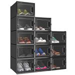 YITAHOME Shoe Box,12Pcs Stackable Shoe Containers,35.1 x 24.9 x 18.5cm,Fit up to UK Size 11,Medium Size Shoe Storage,Non-toxic Plastic Drop Front Shoe Organisers,Black Shoe Storage Box