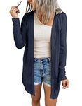 MEROKEETY Women's Open Front Lightweight Cardigan Long Sleeve Button Down Loose Outwear, Navy, Large