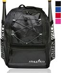 Athletico Youth Baseball Bat Bag - Backpack for Baseball, T-Ball & Softball Equipment & Gear for Kids & Youth | Holds Bat, Helmet, Glove | Fence Hook (Black)