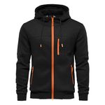 Rela Bota Mens Fashion Hoodie Long Sleeve Fleece Zip Up Sports Jacket Fluorescent Pullover Black L