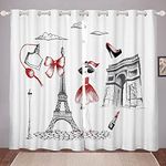 Loussiesd Eiffel Tower Curtain Fashion Girl Window Drapes Chic Paris Window Curtains for Bedroom Living Stylish Lady Modern Simple Trip Design Window Treatments W66*L72