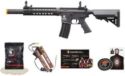 Lancer Tactical Gen 2 M4 SD Nylon Polymer 9 inch Rail AEG Airsoft Rifle with 9.6v 1600 mAh Nimh Battery, Charger, and 1000 Rounds 0.20g BB Included (High FPS, Black)