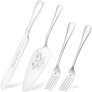 BEKESIN Wedding Cake Knife and Server Set, Silver Cake Cutting Set for Wedding 2024, 4 Piece Cake Knife Set with Forks for Engagements, Weddings and Anniversaries