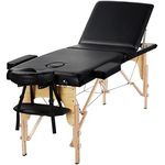 Yaheetech Portable Massage Table Folding Spa Beauty Bed Lightweight Tattoo Therapy Couch Wooden 60 cm Width 3 Section Black