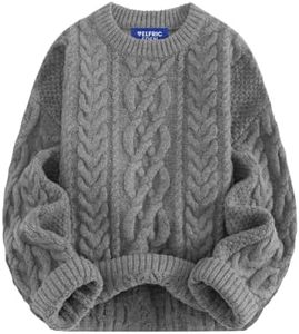 Aelfric Eden Sweaters for Women Oversized Chunky Cable Knit Crew Neck Solid Pullover Sweater Trendy Vintage Fall Tops Grey