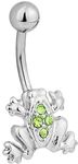 Forbidden Body Jewelry Surgical Steel Green Jeweled Frog Belly Button Ring, Stainless Steel