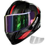 AUBOA Full Face Motorcycle Helmets for Adult Men Women Lightweight Street Bike Motorbike Racing Casco Moto Helmet with Extra Clear Visor DOT Approved Model AU-T801 (Red Black, L)