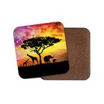 1 x African Safari Coaster - Giraffe Elephant Africa Wild Silhouette Fun #12325