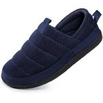 EverFoams Men's Quilted Slippers Soft Comfy Corduroy Closed-back Indoor Outdoor Memory Foam House Shoes Navy Blue, 8-9 UK