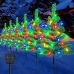 Ninonly 6 Pack Solar Christmas Tree Lights Outdoor, 1000mAh 120 LEDs Solar Christmas Tree C6 Strawberry Christmas Solar Garden Lights for Outside Yard, Pathway, Garden, Grave, Cemetery