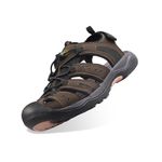 GRITION Mens Hiking Sandals Closed Toe Walking Sandals Hook and Loop Mesh & PU Upper Adjustable Heel Strap for Sports and Outdoors Trekking Summer Beach (10.5 UK / 29.2 CM, Reddish Brown)