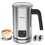 BIZEWO Milk Frother, 4 in 1 Electric Milk Frother and Steamer, Soft Foam Maker with Two Whisks Hot and Cold Foam Auto Shut-Off Frother for Coffee, Latte, Hot Chocolate & Easy Clean