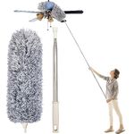 Feather Duster for for Home Cleaning Wall Spider Web Cleaning Stick with 100 Inch Long Handle Ceiling Fan Cleaner Brush Roof Cleaning Brush Adjustable Long Broom Stick