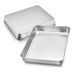 HaWare Baking Oven Tray Set of 2, Stainless Steel Deep Baking Brownie Pan, Small Rectangle Cake Tins for Cooking/Roasting/Serving, 26.6x20.2x5cm, Healthy& Durable, Brushed Surface& Dishwasher Safe