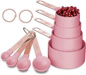 Rose Gold Stainless Steel Handle Measuring Cups and Spoons Set, 8 Piece Stackable Accurate Tablespoon for Measuring Dry and Liquid Ingredients Small Teaspoon with Plastic Head (Pink)