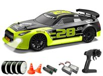 RACENT 1:14 Remote Control Car, 2.4Ghz 4WD Hight Speed RC Car with LED Lights, Two Batteries and Drifting Wheels + Racing Wheels, RC Drift Car Hobby Gift（Green）