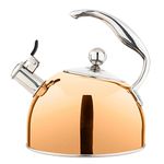 Viking Culinary 3-Ply Stainless Steel Whistling Tea Kettle, 2.6 Quart, Includes Tempered Glass Lid, Ergonomic Stay-Cool Handle, Works on All Cooktops including Induction, Rose Gold
