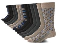 Van Heusen Men's Dress Socks - Lightweight Mid-Calf Crew Dress Socks (14 Packs), Brown/Grey Heather, 6-12.5