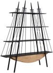 FIVEGIVEN 4 Tier Modern Boat-Shaped Bookshelf with Drawer, Black & Natural, 84.3" Tall Vertical Ladder Shelf for Storage Display Decoration, Sturdy MDF & Metal Industrial Frame, for Bedroom, Office