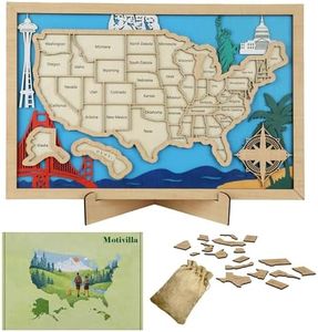 Wooden USA Travel Map- 3-Layer Real Wood State Map Tracker with Gift Box - Personalized Wall Art & RV Decor with Table Stand, Marker Pen & Adhesive Backing (Landmark, 16.5 x 11")