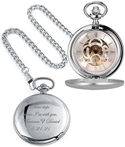 Personalized Antique Mechanical Movement Silver Pocket Watch Custom Engraved Free with Gift Box - Ships from USA (PW51)