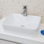 BELOFAY Ceramic Bathroom Wash Basin Sink, Countertop White Cloakroom Ceramic Basin for Bathroom Vanity Cabinet and Toilet, Taps & Wastes are not included (Rectangular 2)