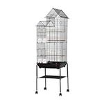 Large Roof Top Bird Cage With Rolling Stand Budgie Cage Metal For Parakeets Parrot Finches Canary Cockatiel,Lovebird Birdcage-Black