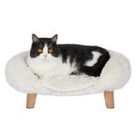 Elevated Cat Chair Bed, Small Dog Stool Sofa with Sturdy Wood Legs, Plush Pet Bed with Round Warm Cuddler Kennel, Soft Puppy Sofa for Small Dog Kitten.Relief and Improved Sleep (White)