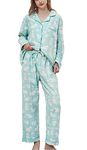 CHUNG Women Flannel Pajamas Set Long Sleeve Shirt Pants S-XL Sleepwear Button Down Cute Pattern,Green Sheep,S