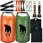 2 Pcs 10L waterproof bear bags with 4 nylon ropes, 4 clips & 2 rock pockets & 2 small warning bells for hanging food securely. Ultralight camping food bag system. (Orange+Green, 10L)