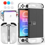 Mooroer Case for Switch OLED, Upgraded Dockable PC Protective Case Cover with Switch OLED Accessories, Soft TPU Grip Protective Cover & 6 Thumb Stick Caps (Clear)