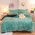 Feelyou Plush Shaggy Duvet Cover Full Luxury Ultra Soft Crystal Velvet Bedding Set (1 Faux Fur Duvet Cover + 1 Pillow Case) Warm Fluffy Comforter Cover Set for Kids Women Men,Zipper Closure, Green
