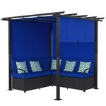 Outsunny Wicker Patio Furniture, Outdoor PE Rattan Sofa Set with Retractable Canopy Pergola, Shade Shelter for Deck, Pool, Garden, Terrace, Blue