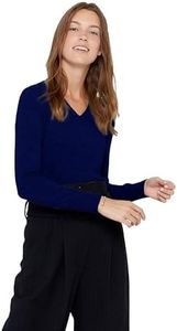 State Cashmere Women’s Essential V-Neck Sweater 100% Pure Cashmere Classic Long Sleeve Pullover (Navy, X-Large)