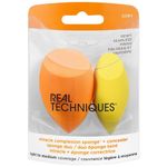 Real Techniques Miracle Complexion Sponge + Concealer Sponge Duo, Makeup Blending Sponges For Foundation & Concealer, Offers Light To Medium Coverage, Natural, Dewy Makeup, Latex-Free Foam 2 Count